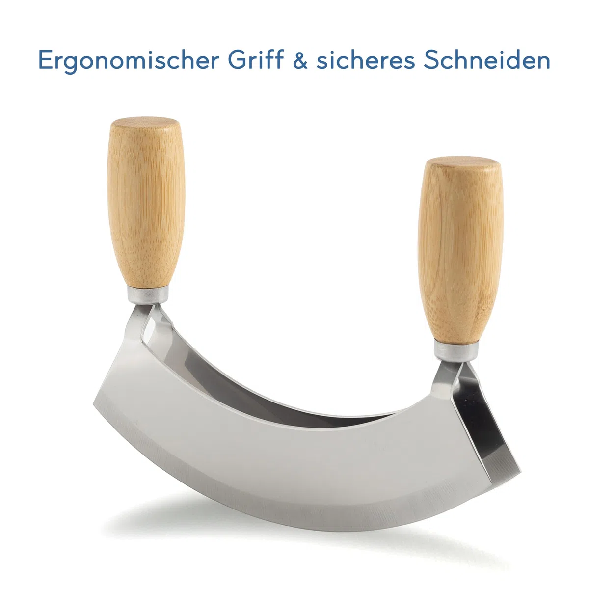 Hanseküche Wiegemesser Set mit Bambus Schneidebrett – 2-Klingen Kräutermesser aus Edelstahl – Kräuterhacker zum Hacken & Schneiden von Kräutern, Nüssen & Knoblauch – Profi Küchenhelfer
