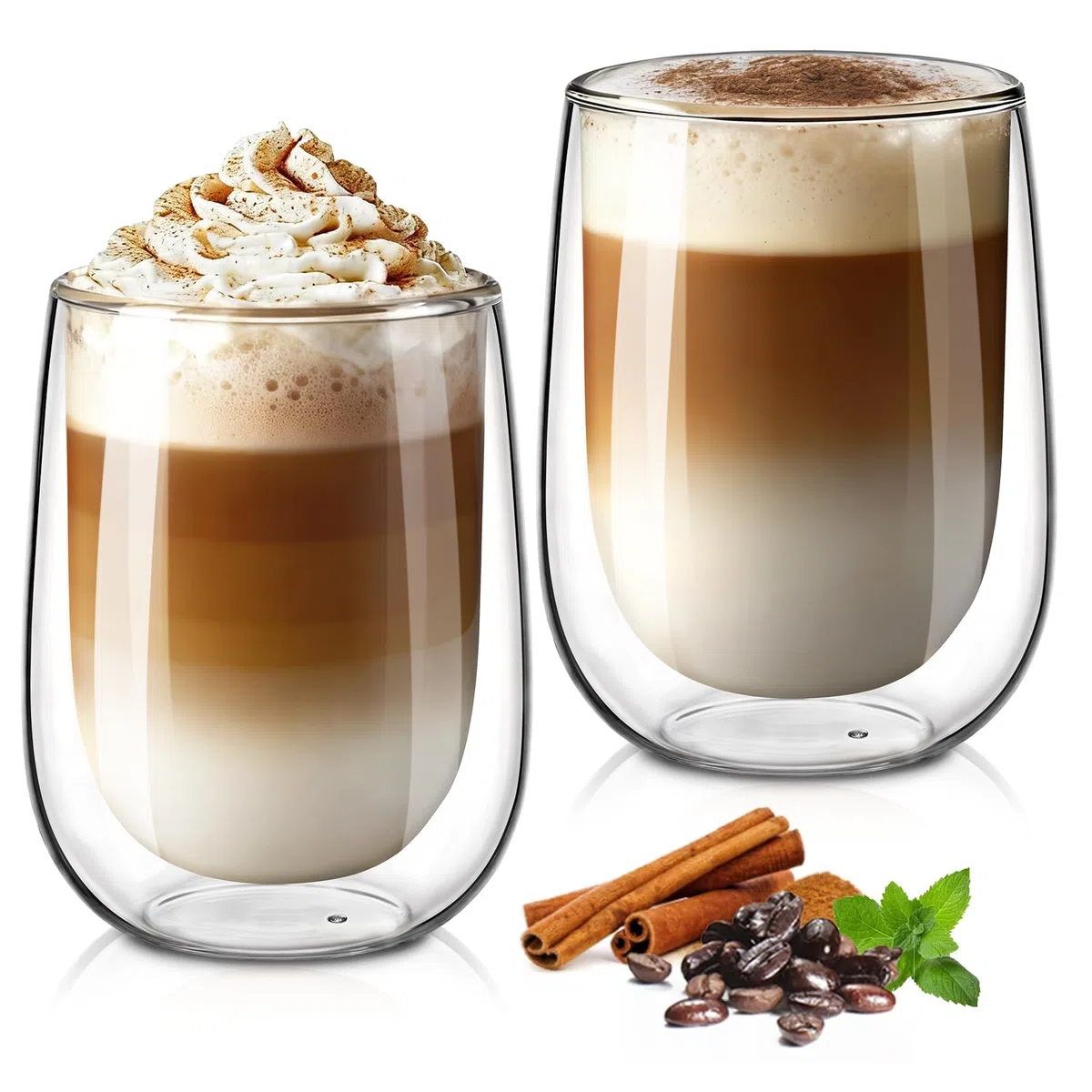 glastal 350ml Doppelwandige Latte Macchiato Gläser Kaffeegläser 2er Set | Borosilikatglas, Doppelwandige Kaffeetassen, Geeignet für Cappuccino Latte Macchiato Tee EIS Milch Bier Saft Eistee