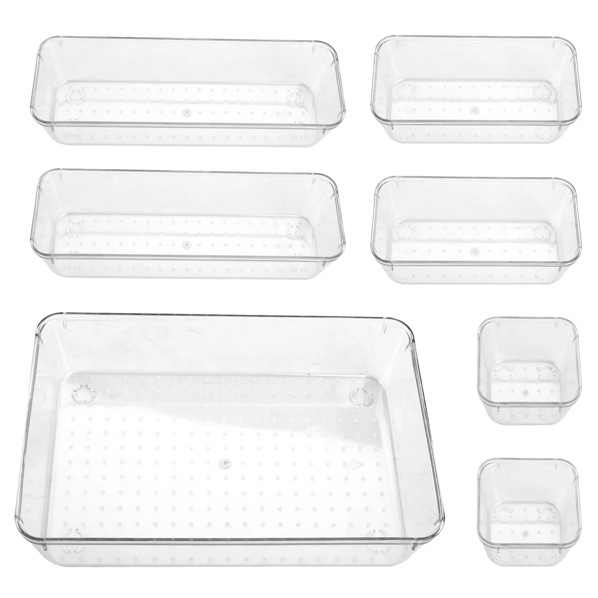 7-teiliges Schubladen-Organizer-Set, Make-up-Organizer-Tablett für Schubladen, transparentes Kosmetik-Behälter-Tablett für Büro, Schlafzimmer, Küche, Schmuck und Gadgets