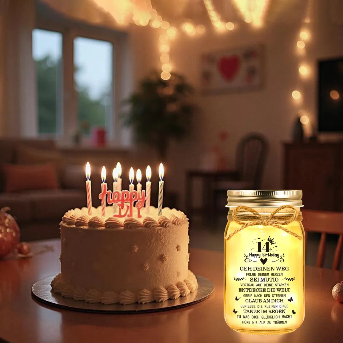 Geldgeschenk 14 Geburtstag Mädchen, LED Flaschenlicht, Geldgeschenke Verpackung, 14. Geburtstag für Mädchen Junge Frau Beste Freundin Schwester Familie