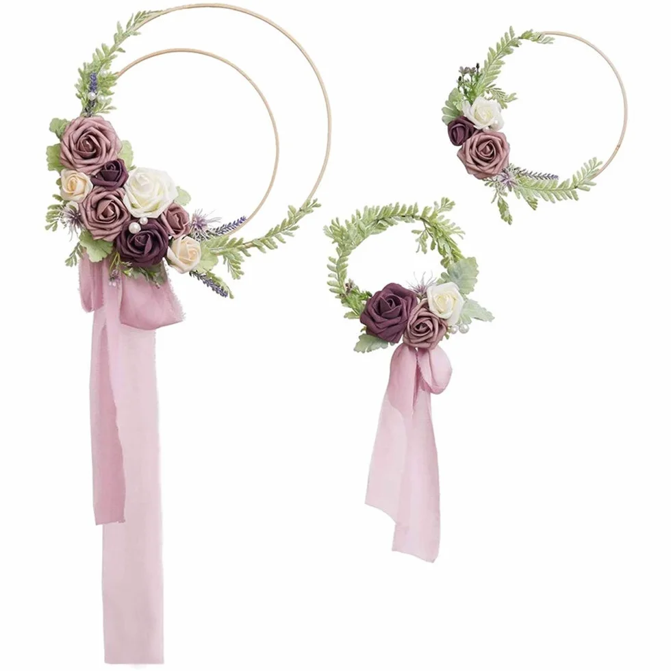 12 Stück 4 Größen (15cm/20m/25cm/30cm) Traumfänger Ringe Holz Bambus Blumenkranz Makramee Ringe Floral Hoop Set Makramee Craft Hoop Ring für Dreamcatcher, Hochzeit Kranz Decor und DIY Handwerk