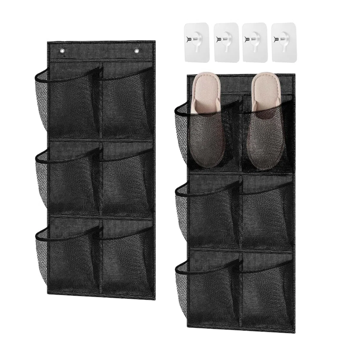 2 Stück Faltbare Hängende Lagerung Veranstalter, Große Stoff Tiefe Taschen Schuh-Rack, Camping Schuhhalter, Shoes Organizer Closet Hängend für Wohnmobil, Schlafzimmer, Wohnzimmer (Schwarz)