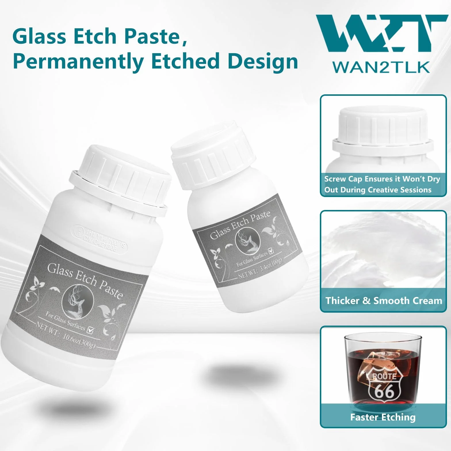 Ätzpaste für Glas, 100 g Glas Ätzpaste DIY-Kunsthandwerksbedarf, um atemberaubende Designs auf Glasoberflächen zu erstellen (weiße Glass Etching Paste)