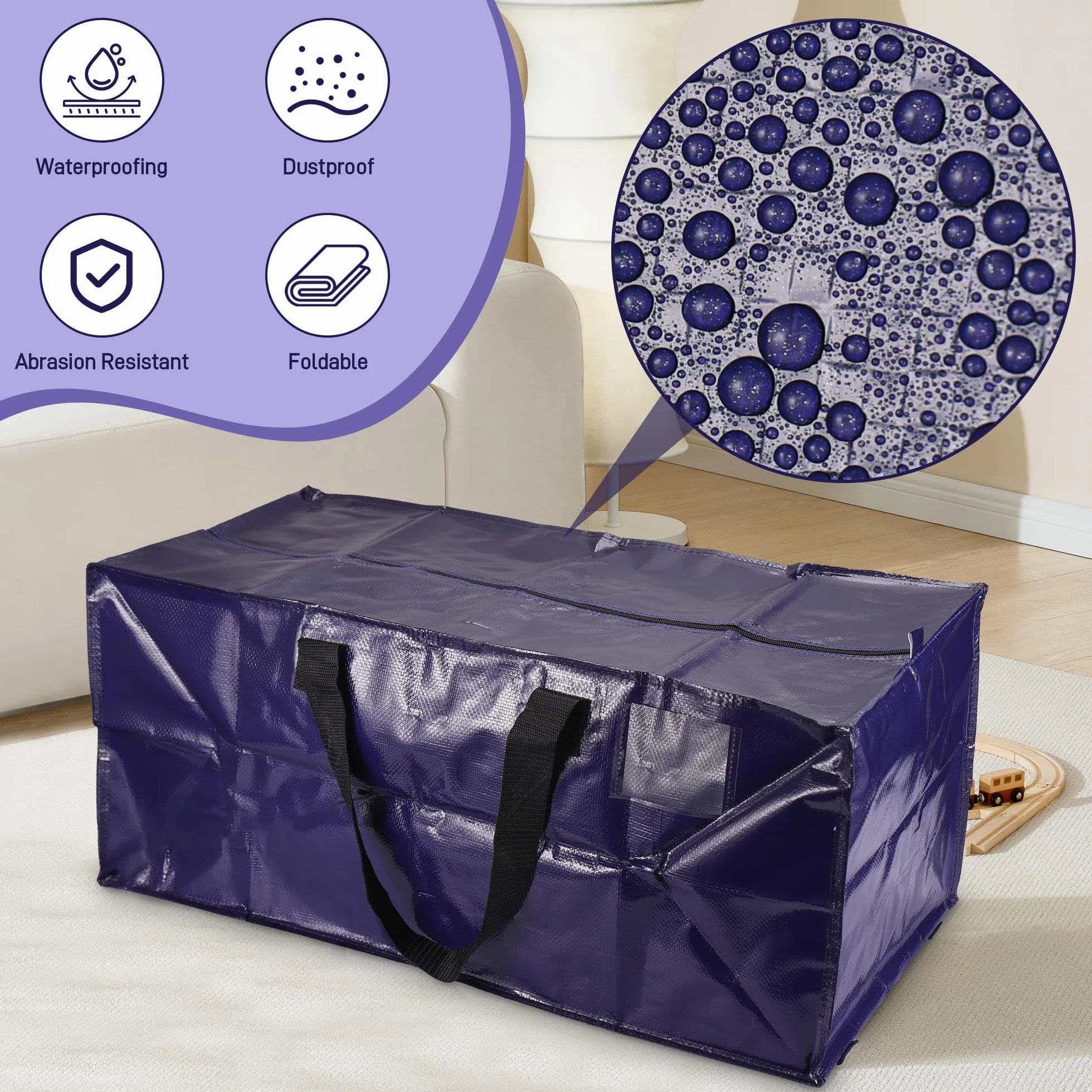 Starvortex 4Stk Umzugstaschen, 92L Aufbewahrungstasche xxl mit Reißverschluss, Durable Wasserdicht Große Tasche mit Reißverschluss, Hochbelastbar Plastiktasche für Umzug Kleidung
