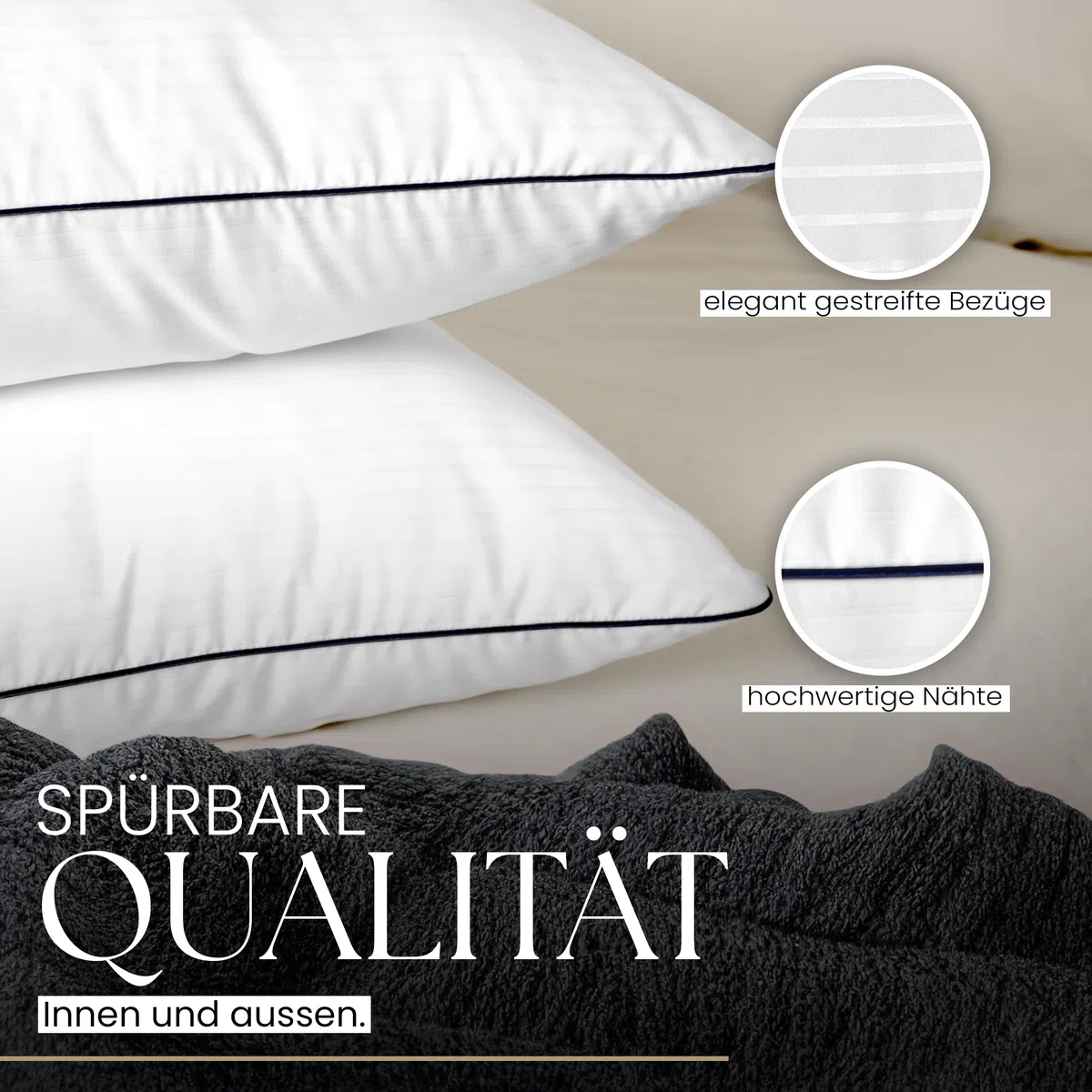 Gentle North Hochwertige Kopfkissen 40x80 cm groß in Hotelqualität - Flauschiges, gut gefülltes Schlafkissen für Allergiker geeignet (Ökotex 100 Zertifiziert) - 60° Waschbar