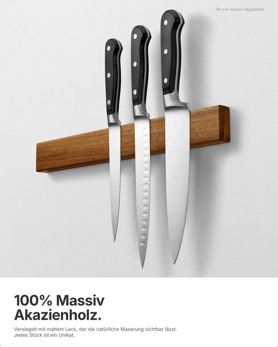 LARHN Magnetleiste für Messer, Magnetischer Messerhalter Wand, Selbstklebend aus Akazienholz, 30 cm