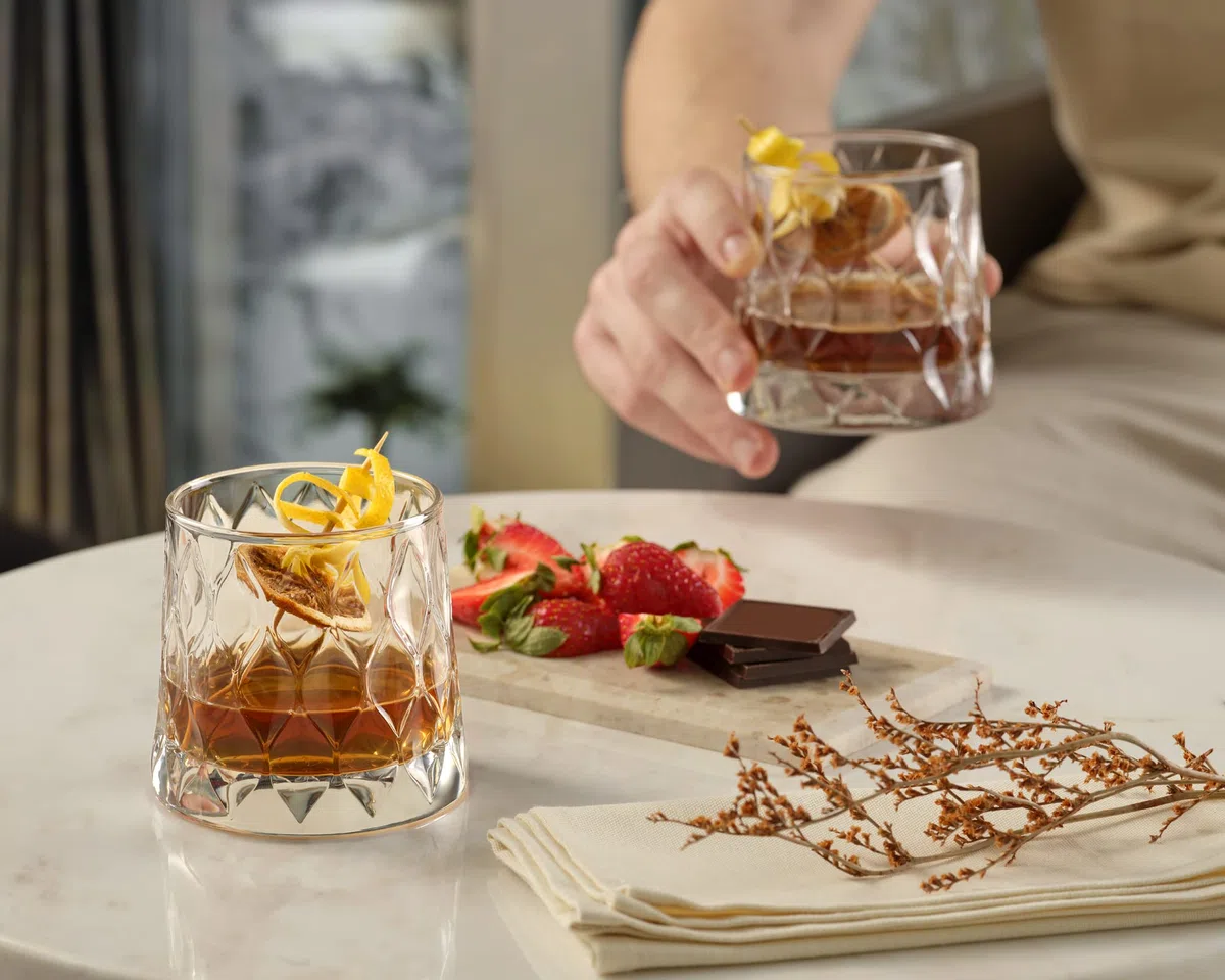 Leafy Old Fashioned Special Design Premium Whiskyglas mit schwerem Boden, 300 ml, 4er-Set
