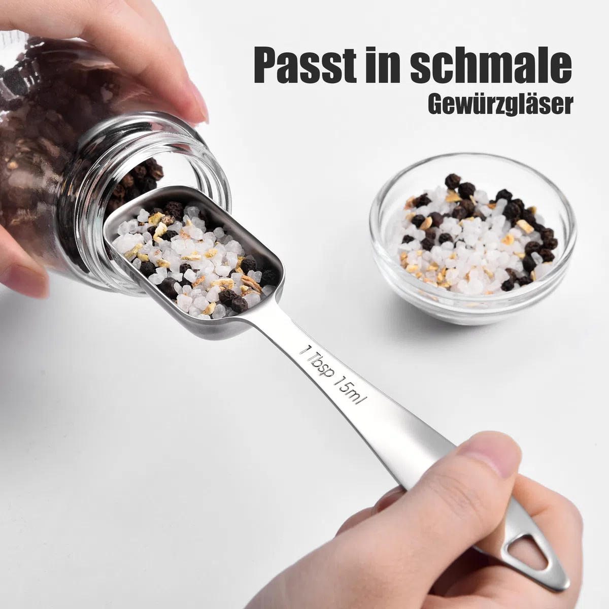 Doosu Messlöffel aus 18/8 Edelstahl, Metall Gewürzlöffel Esslöffel Dosierlöffel Präzisions Küchenwerkzeug zum Messen für Proteinpulver, Kaffee und Backen, Spülmaschinenfest (Schmaler, 8er-Set)