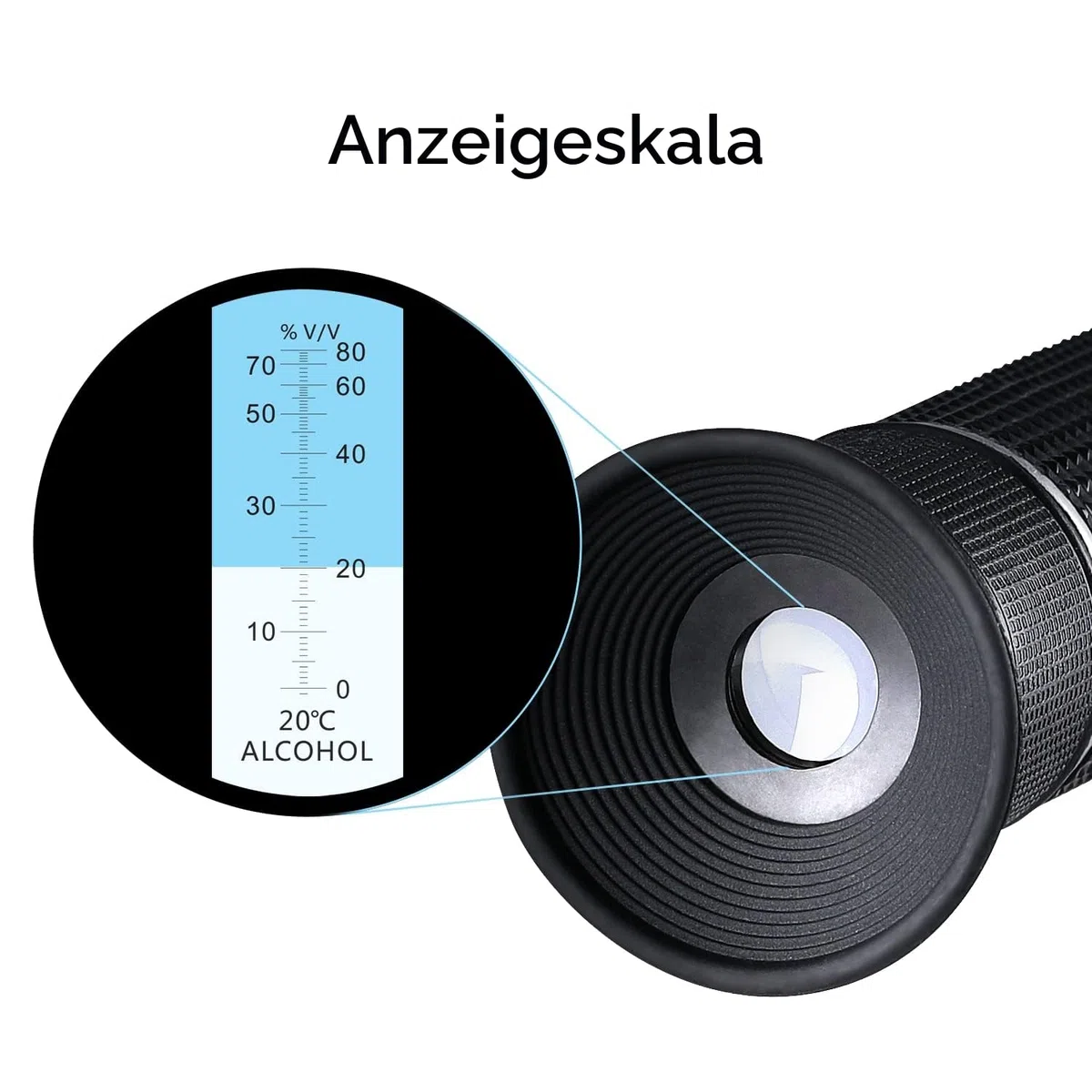 Hochpräzises Alkohol Refraktometer 0-80% v/v, Handgehaltenes Alkohol Gehaltsmessgerät, Tragbares Refraktometer Alkoholmessgerät für Bourbon Vodka Gin Tequila Mezcal Whisky Scotch etc.