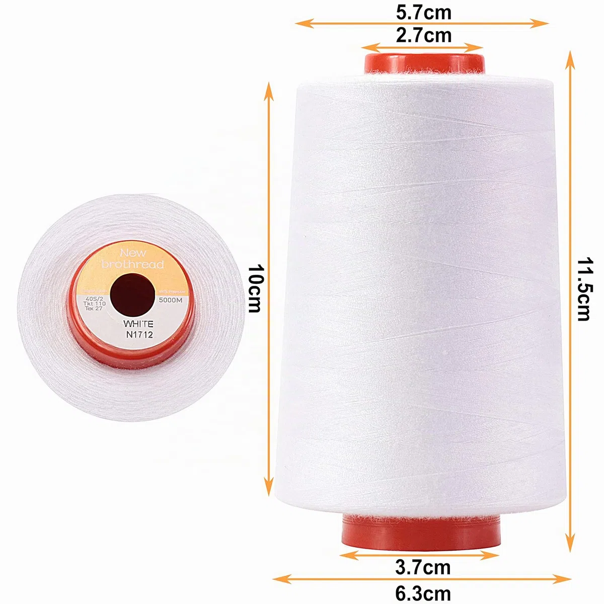New brothread - 28 Optionen - 4 Große Konen 5000M Allzweck Polyester Nähgarn 40S/2 (Tex27) zum Nähen, Quilten, Patchwork, Serger und Overlock - White