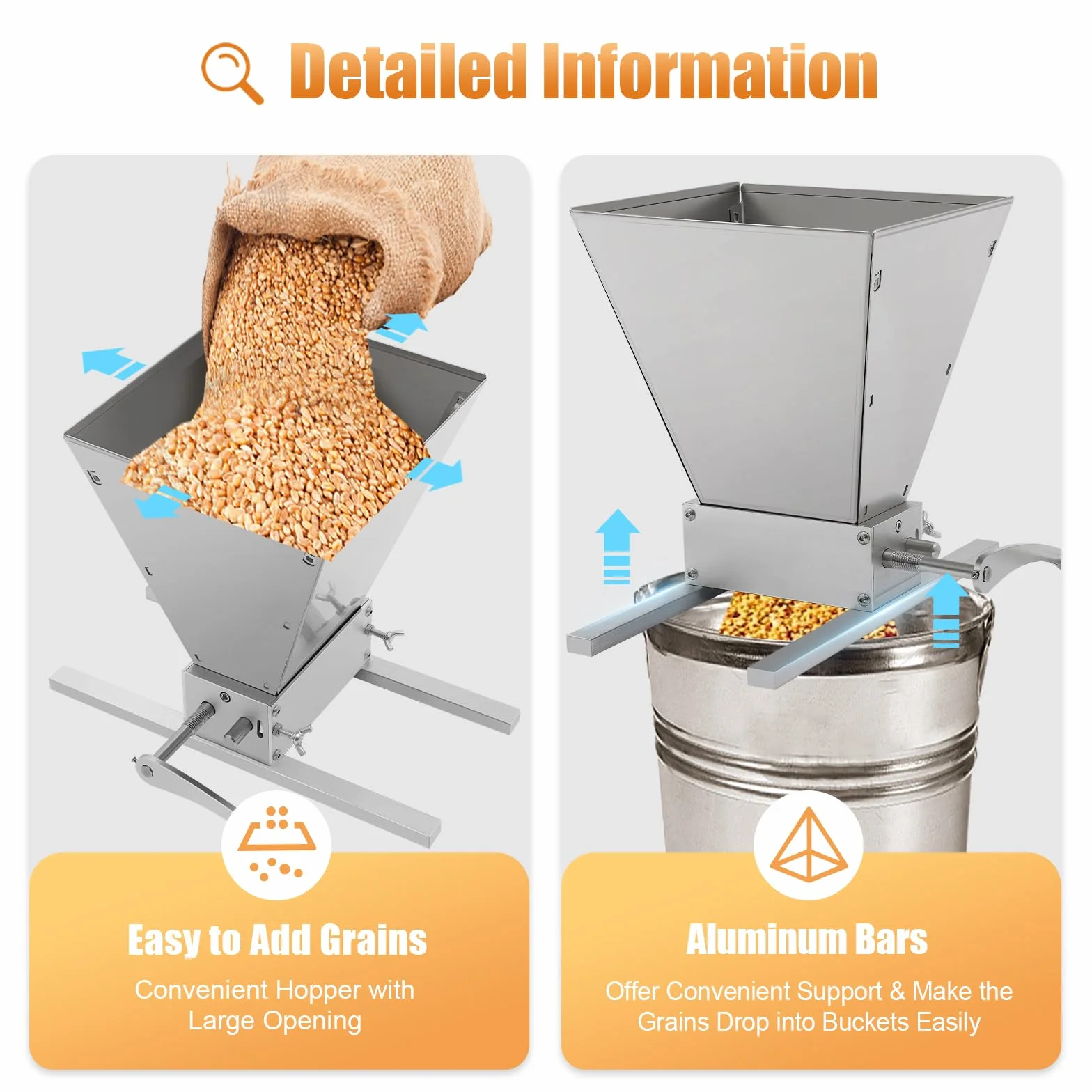 Manuell Grain Malzmühle, 4L Manuelle Getreidebrecher für Weizen Sesam,2 Mahlmethoden Schrotmühle Reismühle Futtermühle