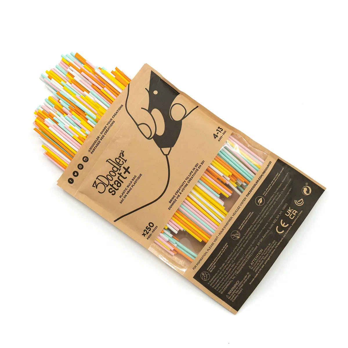 3Doodler Start Eco Plastic - Fire and Ice Mixed Bag 250 Plastique compostable Orange, Turquoise, Blanc, Jaune 1 g