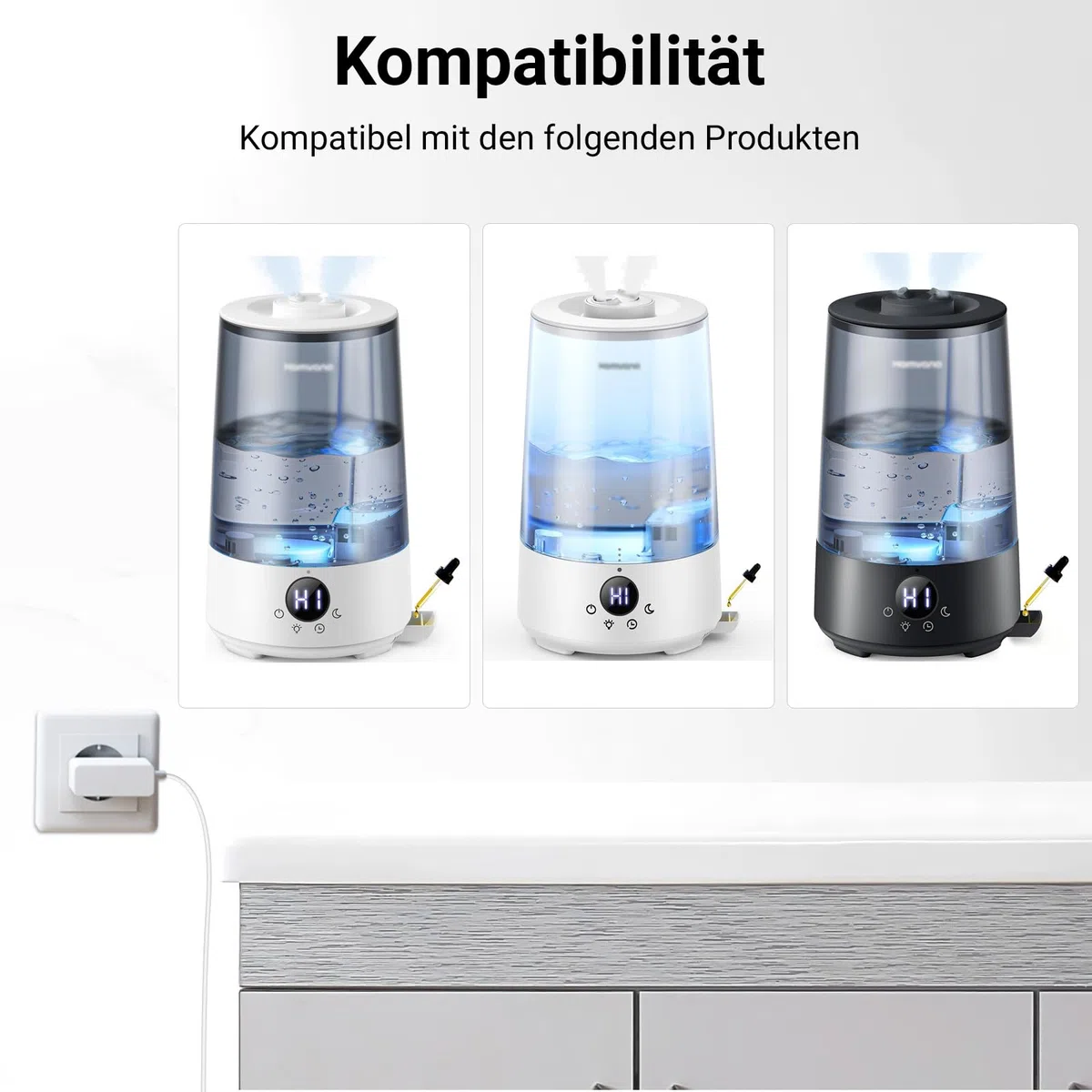 24 V-Luftbefeuchter-Ladegerät, kompatibel mit Homvana H101 H 101 Verdunstungs-Kühlnebel-Luftbefeuchter, Ersatz-Netzkabel für Schlafzimmer, Heimverdampfer, Luftdiffusoren, Adapter – Weiß