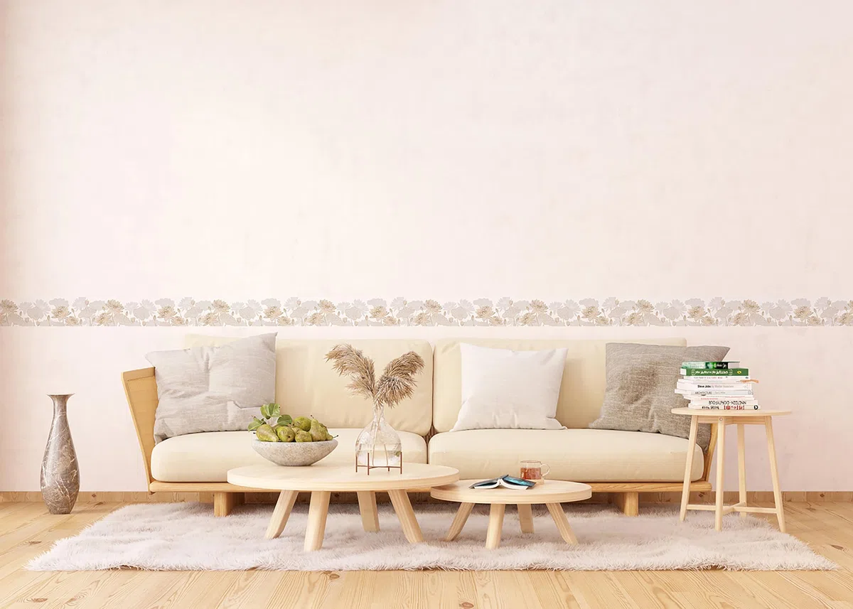 AG Design Selbstklebende Bordüre Goldene Blumen, AWB 8438 | Wasserfest Dekoration für Wände, Möbel, Tapeten, Wandverkleidungen und Türen, Folie, Mehrfarbig | Breite 500 cm x Höhe 13.8 cm
