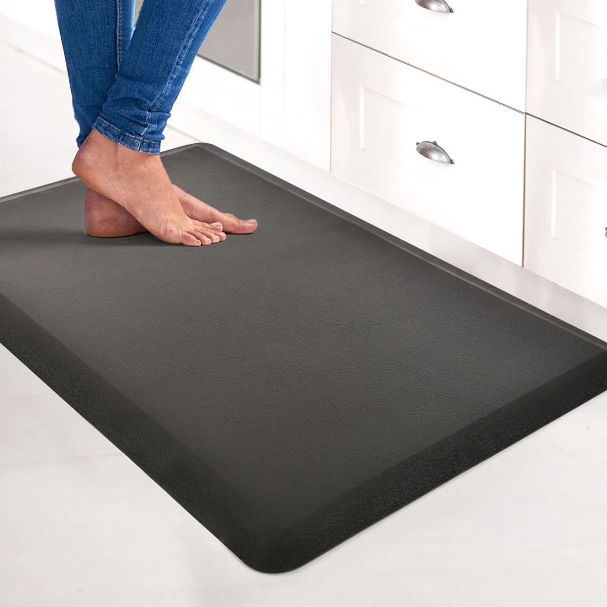 Art3d 1,9 cm Dicke Anti-Müdigkeit-Küchenmatte gepolsterte Küchenmatte rutschfestes Schaumstoff-Komfortkissen Stehpult Büro Garageboden 71 x 44 cm Schwarz