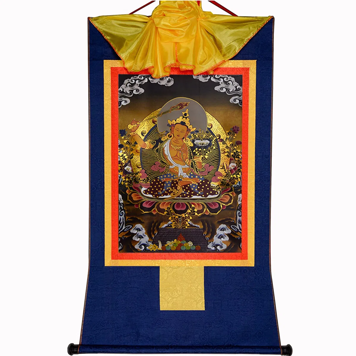 Gandhanra Thangka Tibetische Wandbehang,Manjusri Thangka,Heißgeprägter Buddha Wandteppich für Zen Wohnkultur, Meditation, Spirituelle Entspannung und Ruhe