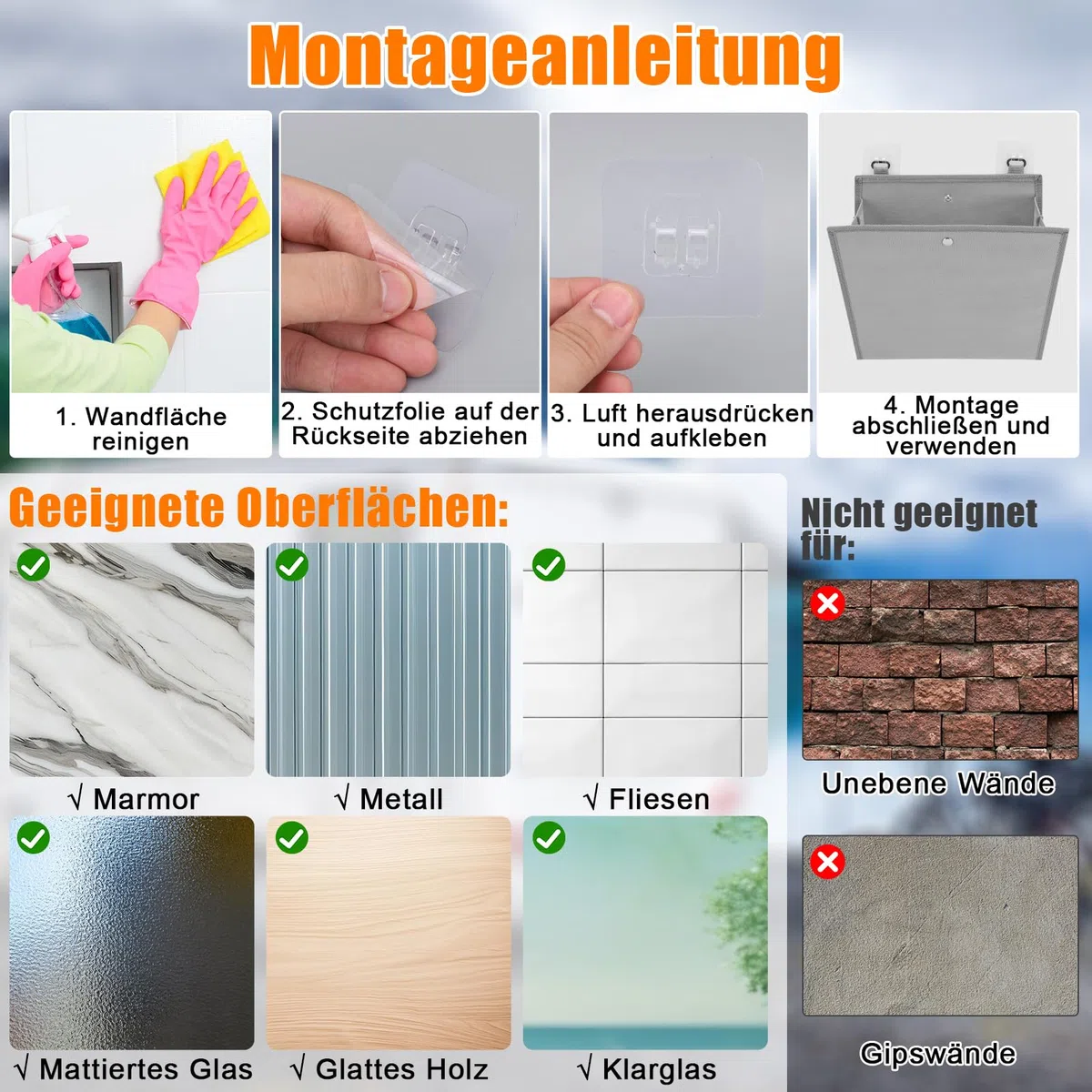 2 Stück Hängender Schuhorganizer Wandmontage mit Klebehaken Faltbare Aufbewahrungstasche aus Vliesstoff Schuhregal für Tür Wohnmobil Wohnung Studentenwohnheim Raumsparende Lösung (Grau)