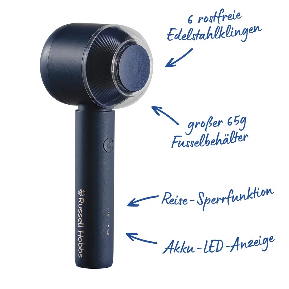 Russell Hobbs Fusselrasierer Elektrisch [USB-C Aufladung, Ansaugfunktion] Revive (Tragbarer, wiederaufladbarer Fusselentferner für Kleidung & Textilien, Magnetfach + Filter, Reinigungsbürste) 27660-56