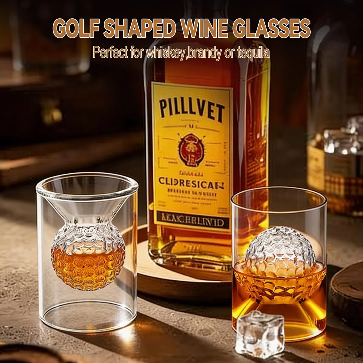 2-teiliges Whiskyglas, Golf-Whiskyglas-Set, 50 ml, Whiskyglas mit eingebettetem Golfball, Kaffeetasse, Weinglas, Rotweinglas für Cocktail-Geschenke für Golfer, beide Seiten sind nutzbar