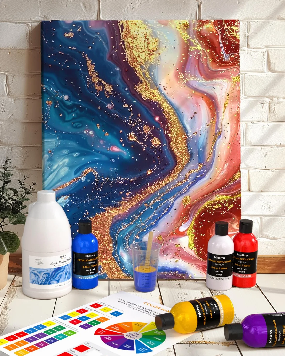 Nicpro 1000 ml Pouring Medium Acryl, Acrylfarbenverdünner, Pouring Acrylfarben für gleichmäßiges Fließen