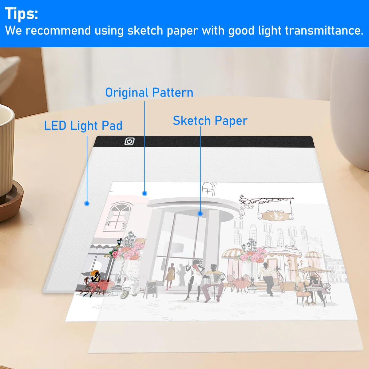 VFANDV Leuchttisch A3, Led Licht Pad Tragbare LED Dimmbar 3 Helligkeitseinstellungen Leuchtplatte mit USB Kabel Light Pad Zeichenbrett für Diamond Painting Malen Skizzieren Designen