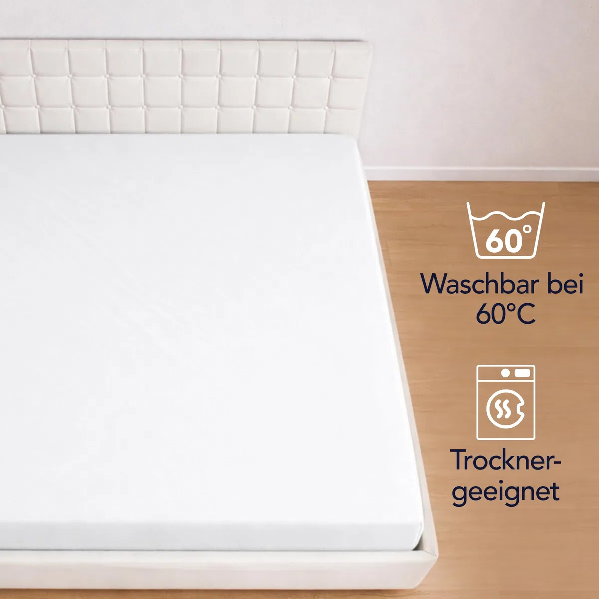 Dreamzie Spannbettlaken 200x200 cm, 100% Baumwolle Jersey dehnbar, Spannbetttuch Bettlaken, Steghöhe 30 cm für Matratzen bis 27 cm, Oeko-Tex Zertifiziert, Hypoallergen, Weiß