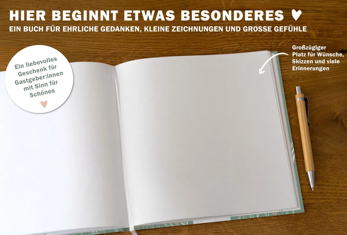 Eine der Guten Gästebuch für Hochzeit, Geburtstag, Ferienwohnung, Taufe, blanko Hochzeitsgästebuch Grün, 100 Seiten festes FSC Papier, klimaneutral, Premium Hardcover mit Fadenbindung, 21x21 cm