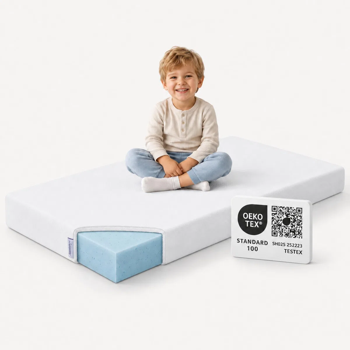 Arensberger Kindermatratze Babymatratze Nora | 60x120cm Höhe 12cm | Bezug waschbar & abnehmbar | punktelastischer Gelschaum | Jugend-matratze, allergiker freundlich Premium Bezug | Öko-Tex zertifizert