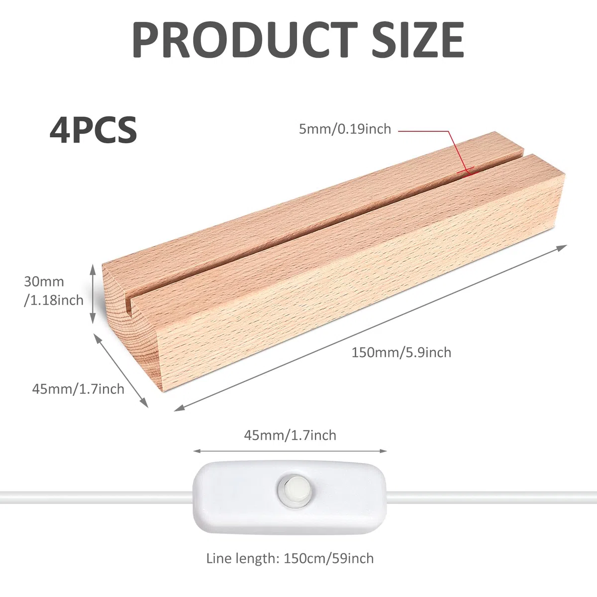 BORDEAG LED-Holzsockel, rechteckig, USB, 15 cm, warmweiß oder 7 Farben, eleganter Holzständer für Acrylglas, Kristall, Harz, Kunstwerke, 4 Stück
