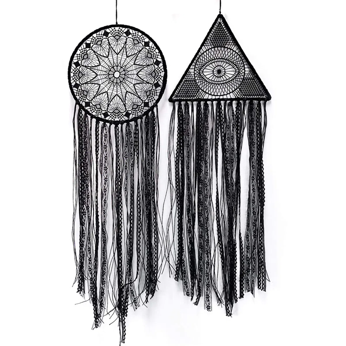 2 Stück Traumfänger Handgemachte Häkeln Evil Eye Design mit Spitze Dreieck Runde Traumfänger Gothic Wandkunst Dekorationen Hängen für Zuhause Ornament Weihnachtsfest Geschenk