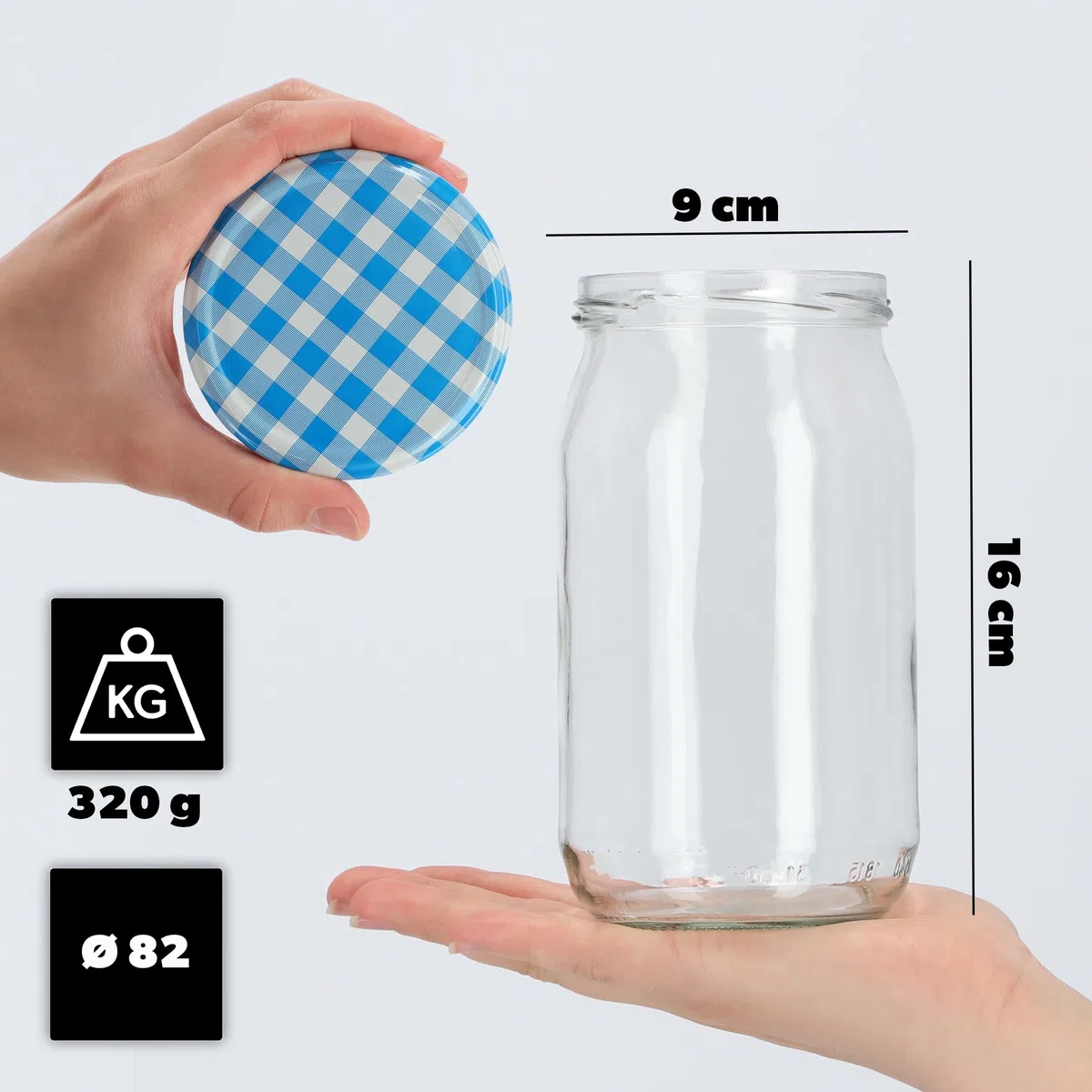 KADAX 8er Set Einmachgläser 760ml TO82 Blau kariert, Große Sturzgläser mit Schraubdeckel, Einkochgläser Fermentierglas für Gurken, Gemüse, Sauerteig