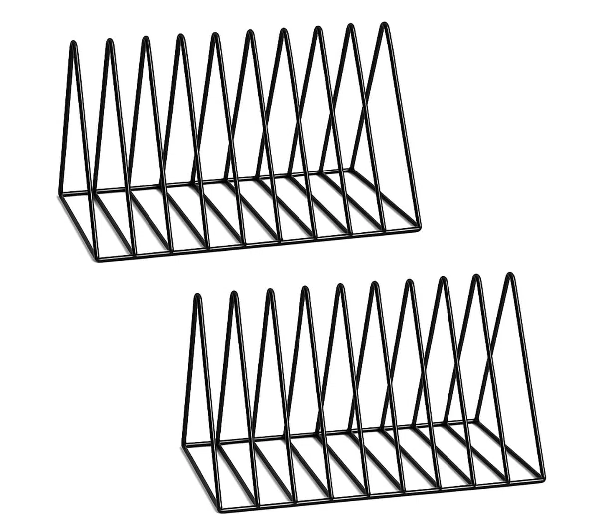 Schallplattenständer,Dreieckiger schallplattenständer,Buchstütze,Zeitschriftenständer,Buch-Organizer,zum Aufbewahren von Büchern,Fotoalben und Zeitschriften,9 Fächer(2 Stück)