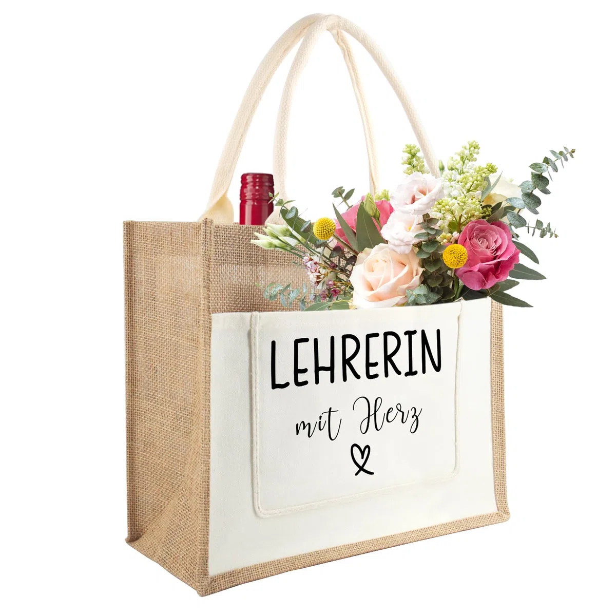 Jutetasche Lehrerin mit Herz, Jute Shopper Bag als Abschiedsgeschenk, Dankesgeschenk für Lehrer Frauen, Jute Einkaufstasche Geschenke für Lehrerin zum Abschied, Geburtstag, Lehrertag, Abschlussfeier