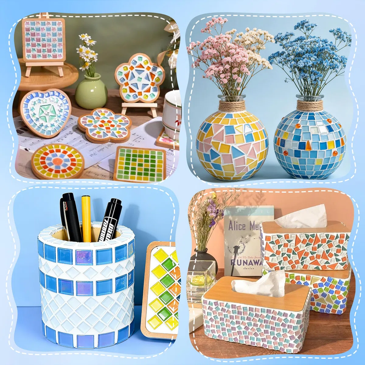 1 kg Mosaiksteine zum Basteln, 1 x 1 cm Quadratische Bunte Kristall-Mosaik-Fliesen, Mosaik Steine für DIY-Vasen, Fotorahmen, Tassen und zur Dekoration von Badezimmern (Bunt – Mehrförmig)
