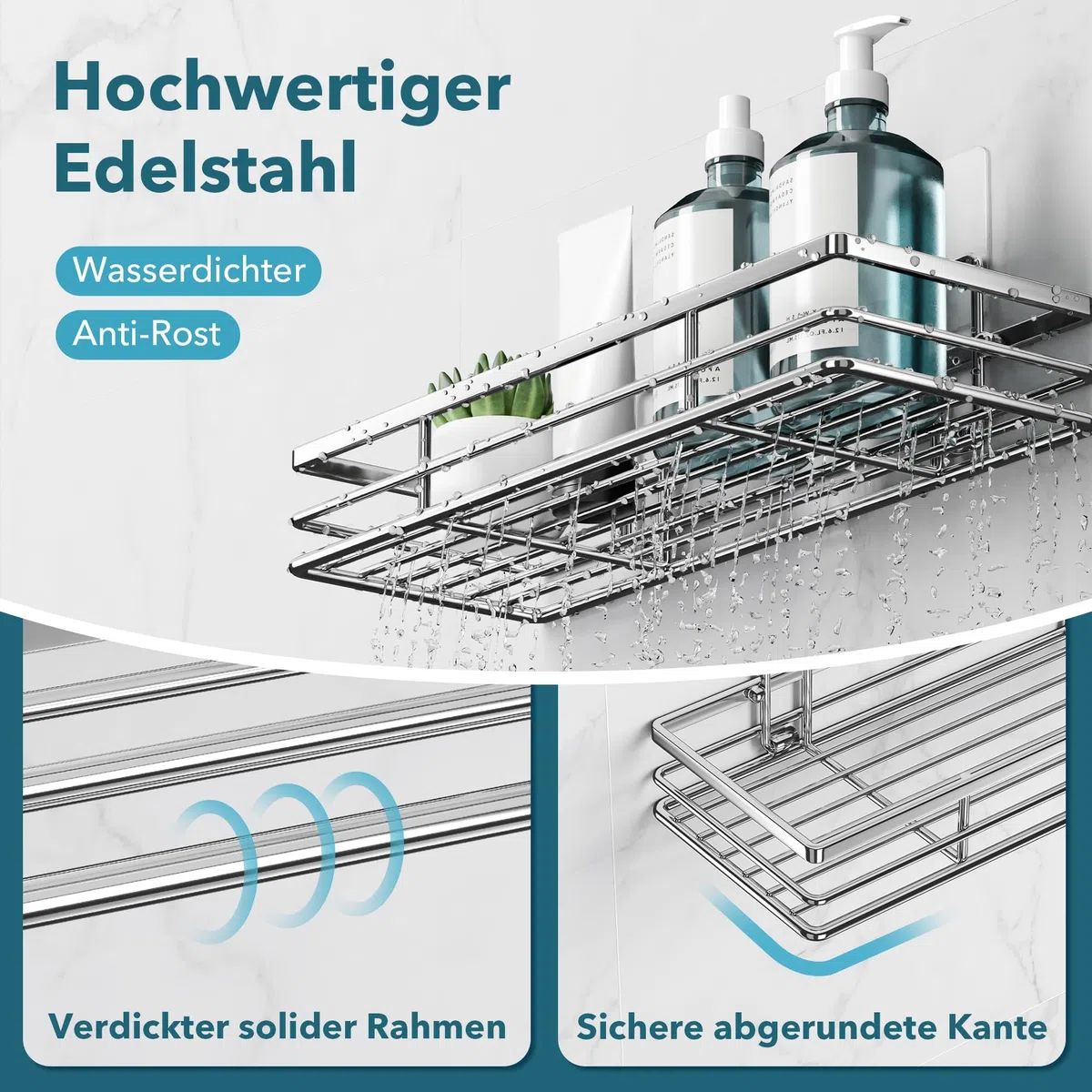saffruff Duschablage Ohne Bohren 2 Stück Duschregal Duschkorb Badezimmer Organizer Badezimmer Regal Badregal Shampoo Halterung Dusche Küche Bathroom Rrganizer mit 2 Klebeflächen Silber