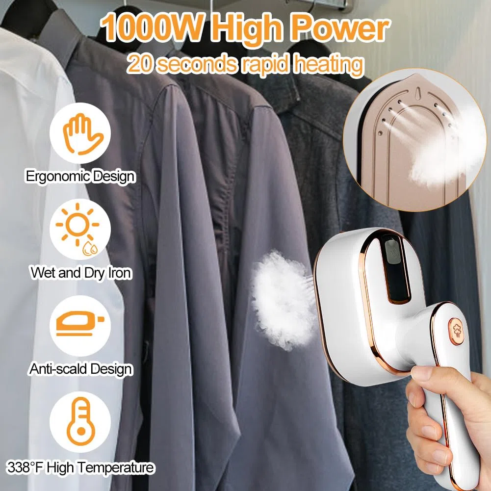 AUAUY Dampfbügeleisen Mini, 1000 W Faltbares Tragbares Reisebügeleisen, Handbügelmaschine mit 100 ml Wassertank, Trocken und Nassbügeln Dampf Kleines Bügeleisen Dampf für Zuhause und Unterwegs (Weiß)