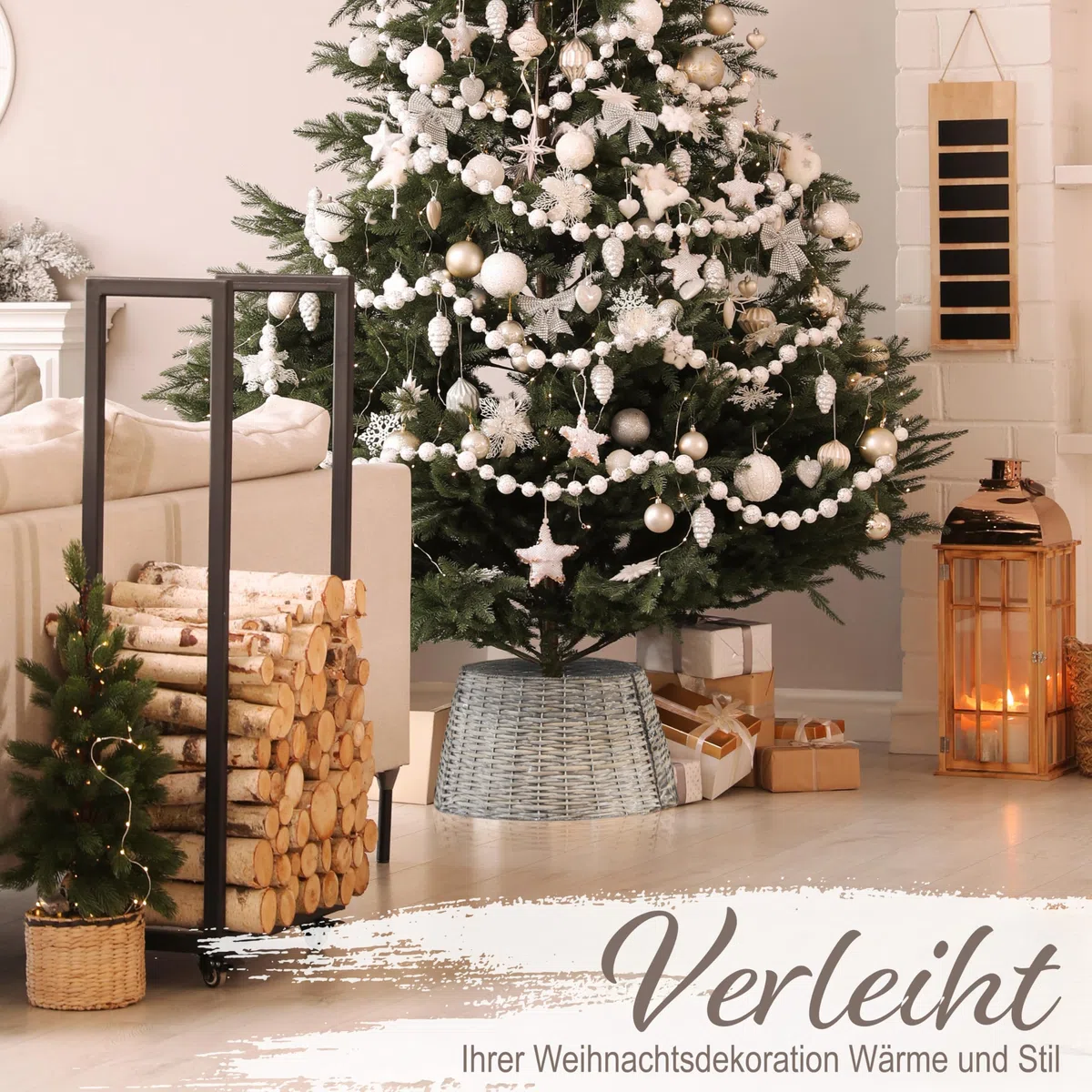 DECO EXPRESS Weihnachtsbaum Rock, Geflochtener Korb für Tannenbaum, Abdeckung Christbaumständer, Deko für Weihnachten, 40 x 27 cm (Hellbraune Weide, Top 40cm/Base 56.5cm)