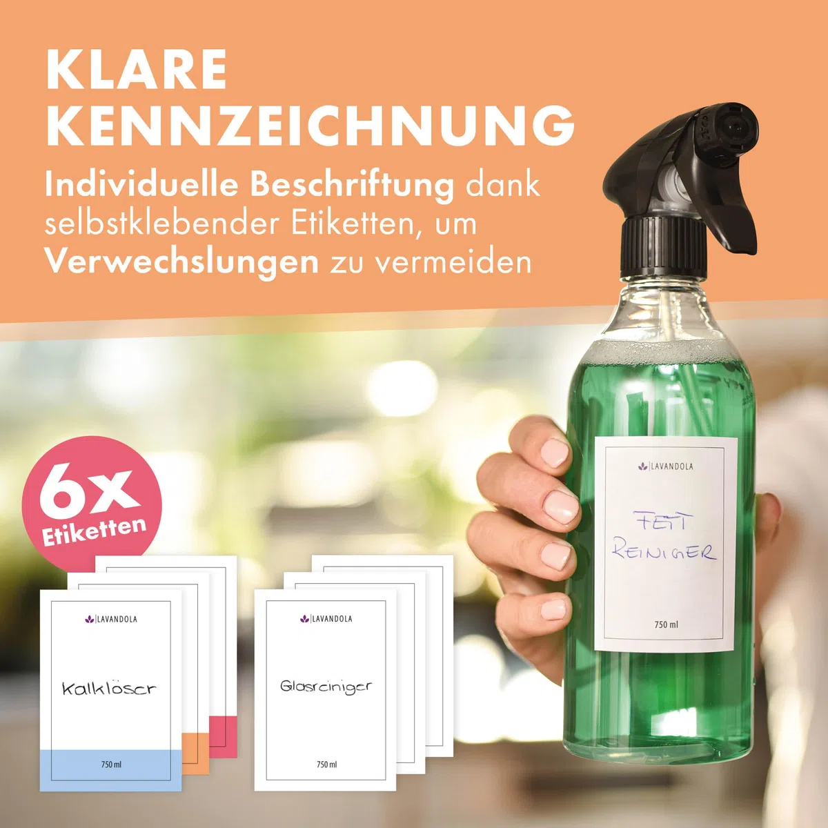 3x Sprühflasche 750ml mit Etiketten - Gleichmäßiges & feines Sprühbild, dichte & auslaufsichere Polyethylen-Sprühflasche für Pflanzen, Autopflege & mehr - 3x Set