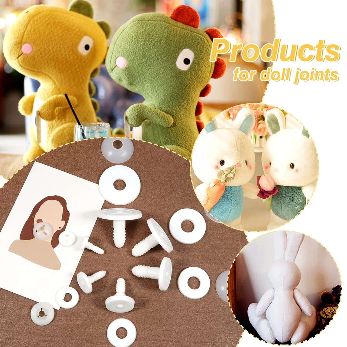 TOAOB 16 Sätze Puppen Gelenke Weiß Kunststoff Puppengelenke Tiergelenke 15mm bis 40mm Gelenkscheiben DIY Puppe Herstellung Zubehör für Marionette Häkeltiere Bastelbedarf
