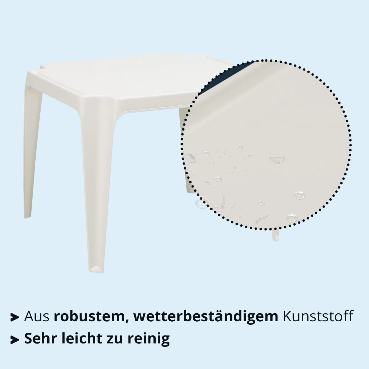 KHG Kindertisch weiß für Garten & Kinderzimmer, Outdoor, Pflegeleichte Oberfläche, robust wetterfest, kindgerechte Höhe 44 x 50 x 50 cm