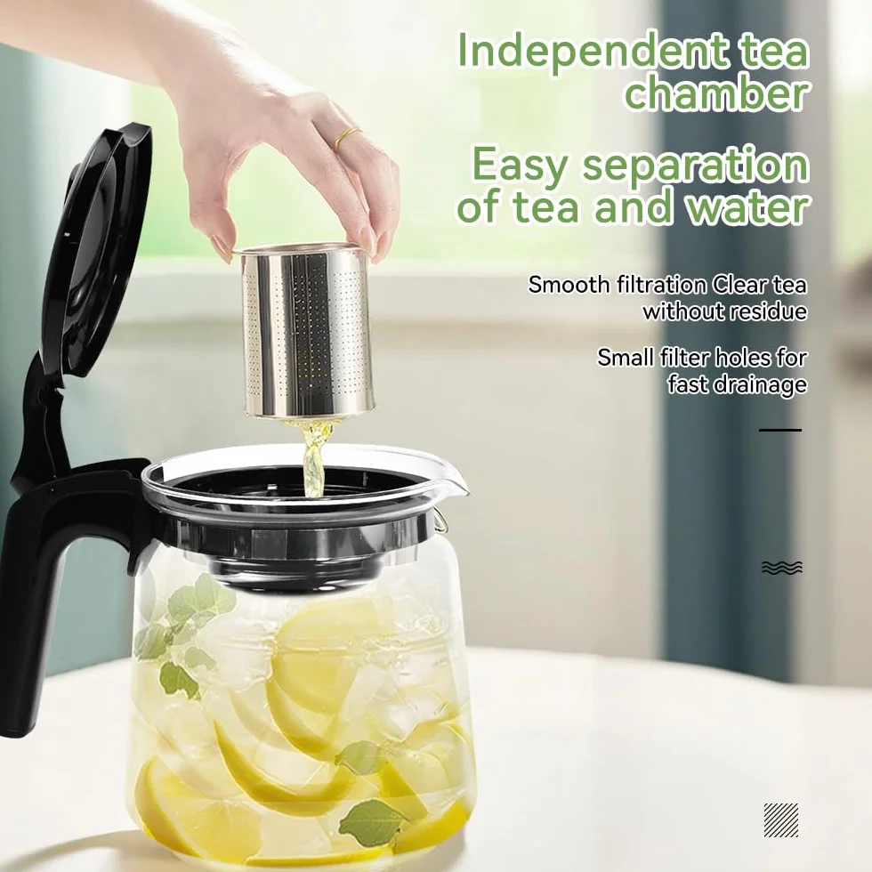 Teekanne Glas 1,5 Liter Glaskanne Hitzebeständig mit Edelstahl Siebeinsatz Glasteekanne Teebereiter mit Deckel Kaffeekanne Wasserkanne Teapot Tea Maker für Grüntee Schwarztee Kräutertee