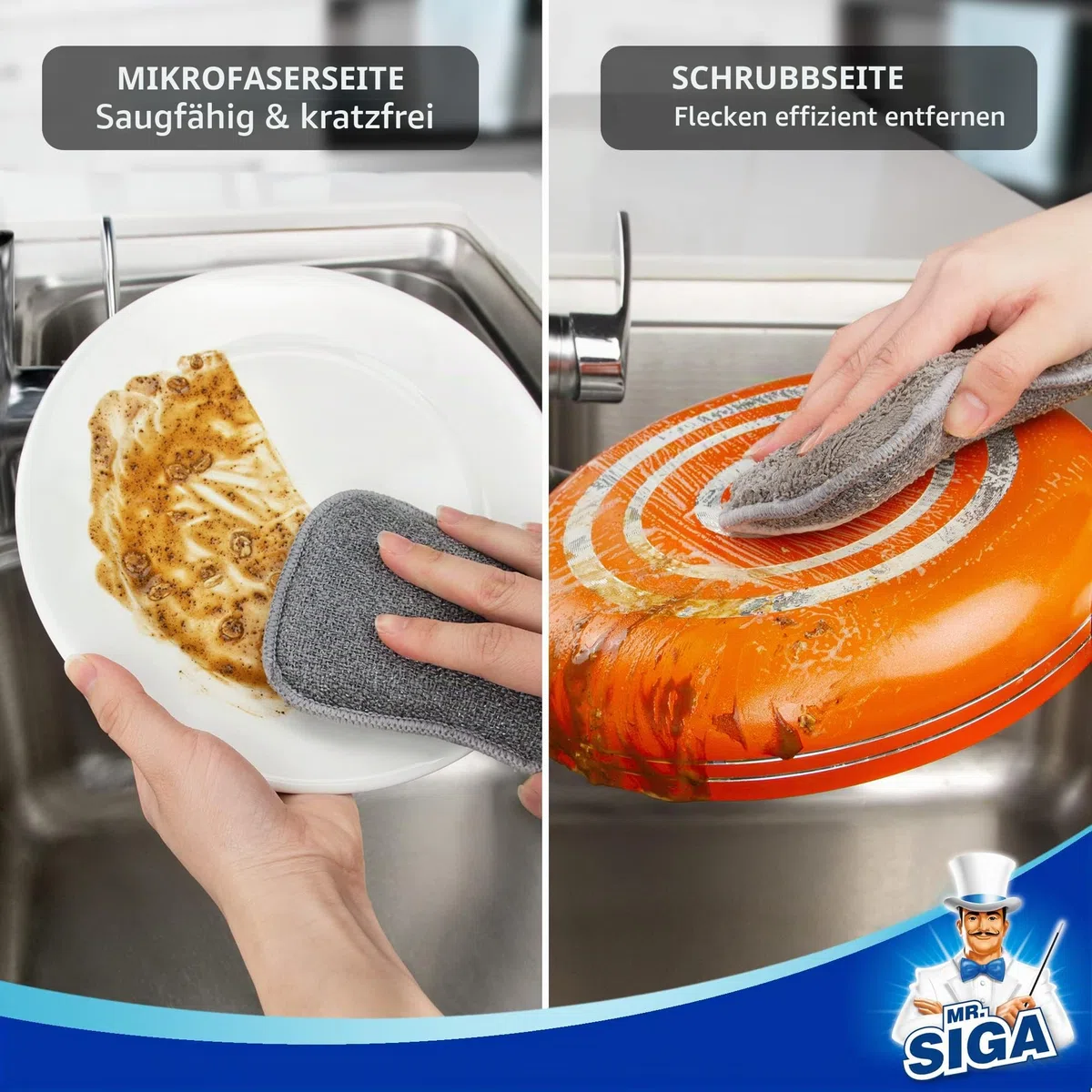 MR.SIGA Doppelseitige Scheuerschwämme, Spülschwämme für die Küche, 6er-Pack