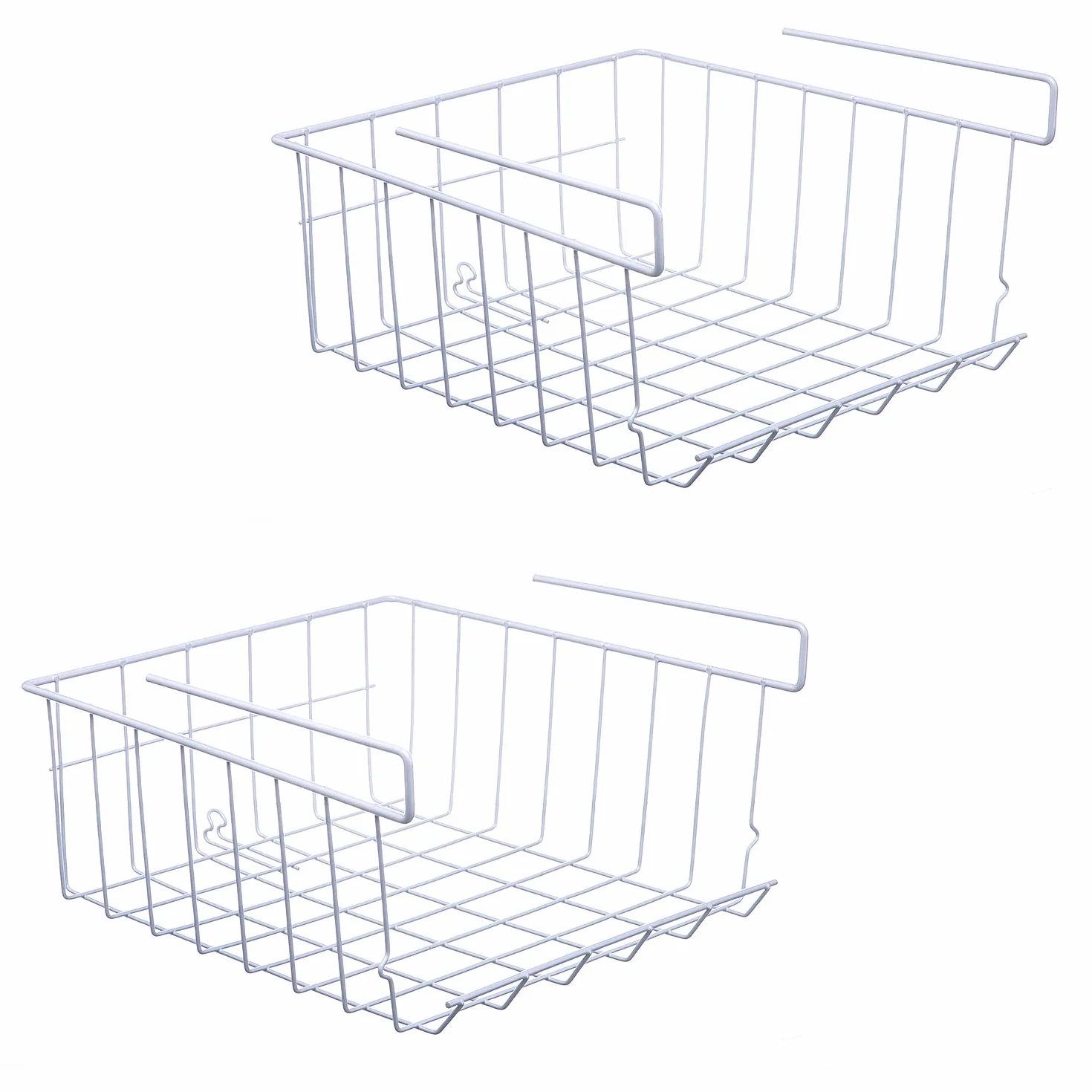 Unterregal Aufbewahrungskorb, 2er-Pack Unterregal Hängender Metalldraht Aufbewahrungskorb Organizer für Küche, Büro, Speisekammer, Bad, Schrank, Weiß