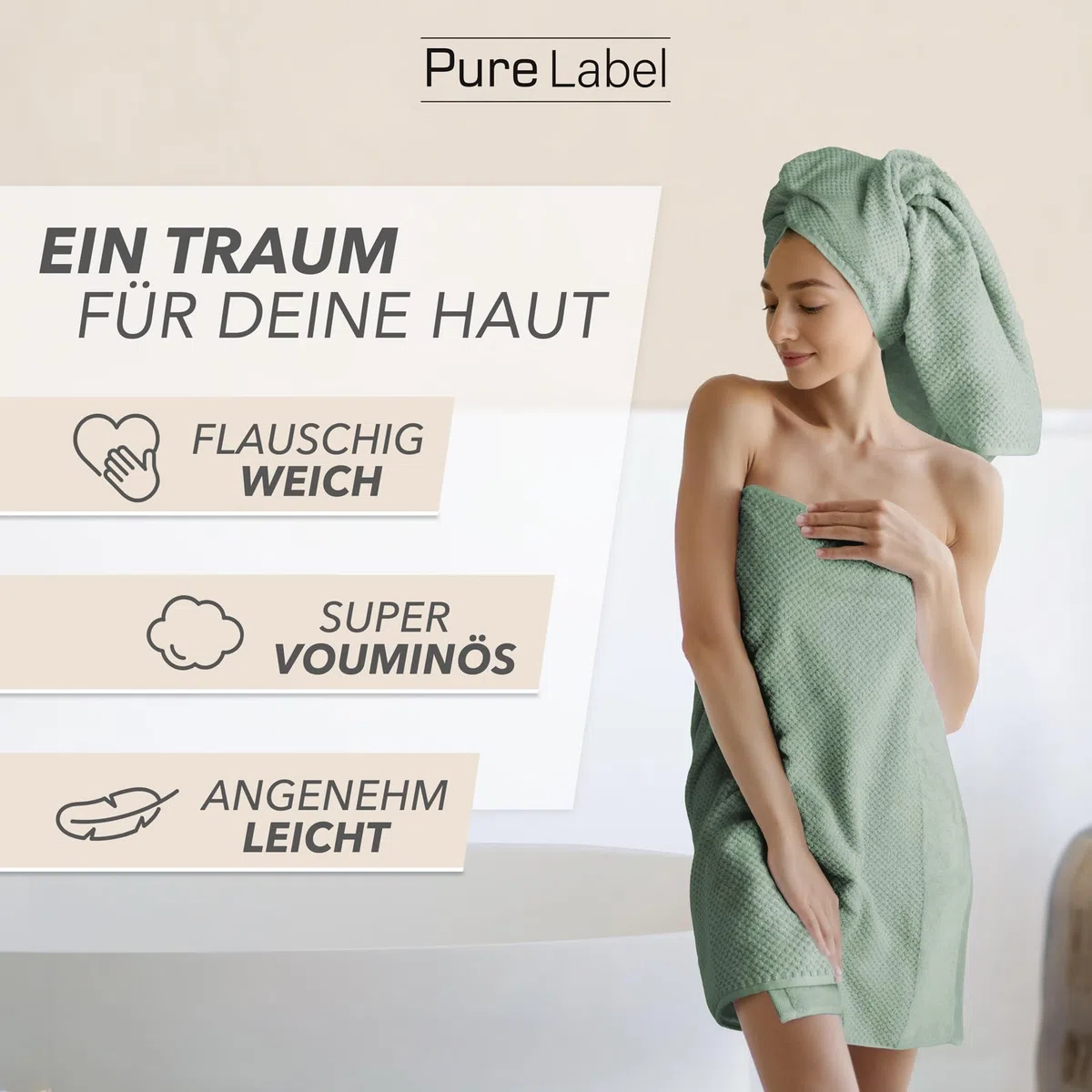 Pure Label Gästehandtuch 6er-Pack 30x50cm aus 100% Baumwolle - Salbeigrün