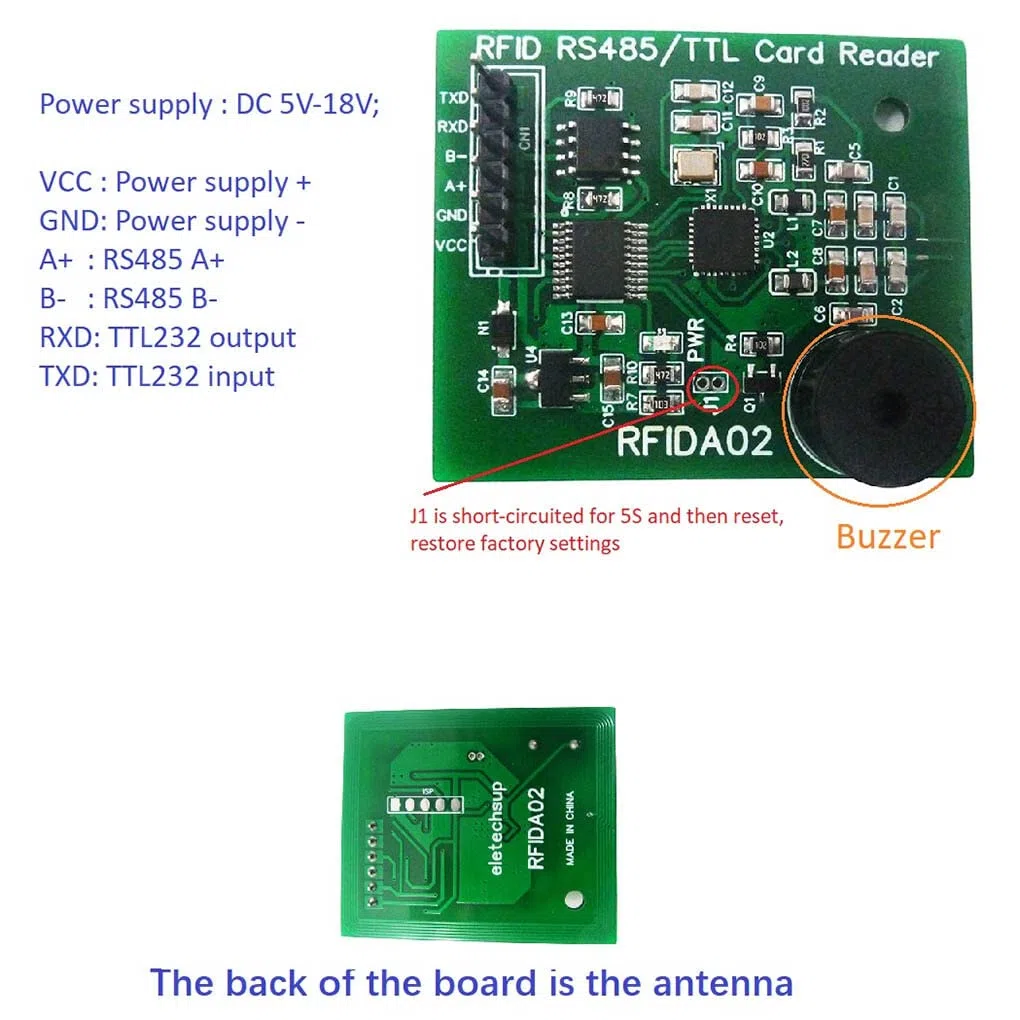 RFIDA02 Modul RS485/TTL232 Schnittstellenquelle RS485 UART 13,56 MHz Lese/Schreibgerät CV520 Netzteil Ersatz für M1, RS485