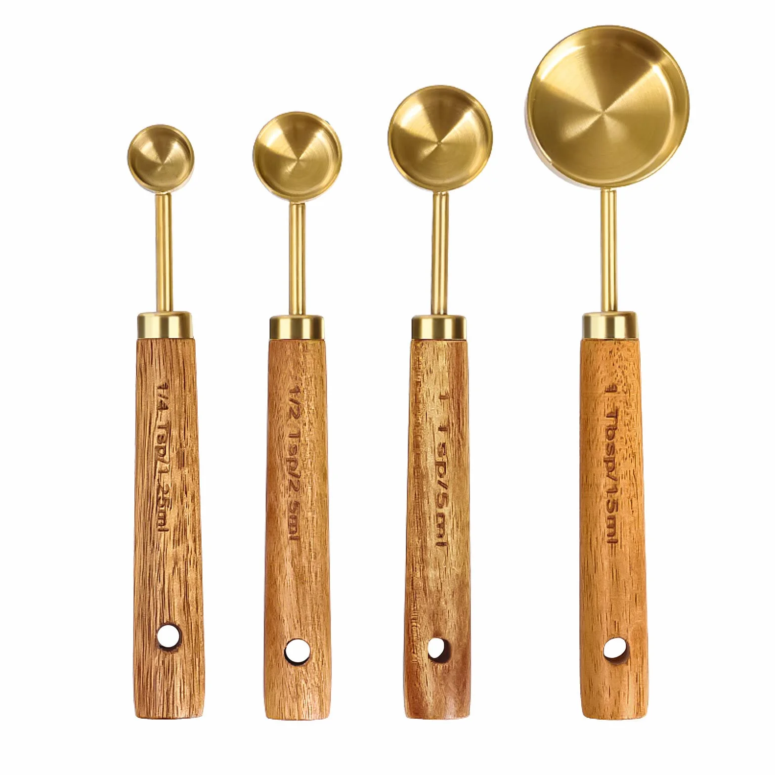 Cuteefun Messbecher und MesslöFfel, 8 Stück, Holzgriff, Mit Metrischen und US MaßEn, Premium Edelstahl, Gold Poliert, Trockener & FlüSsiger Messbecher, Zum Kochen und Backen