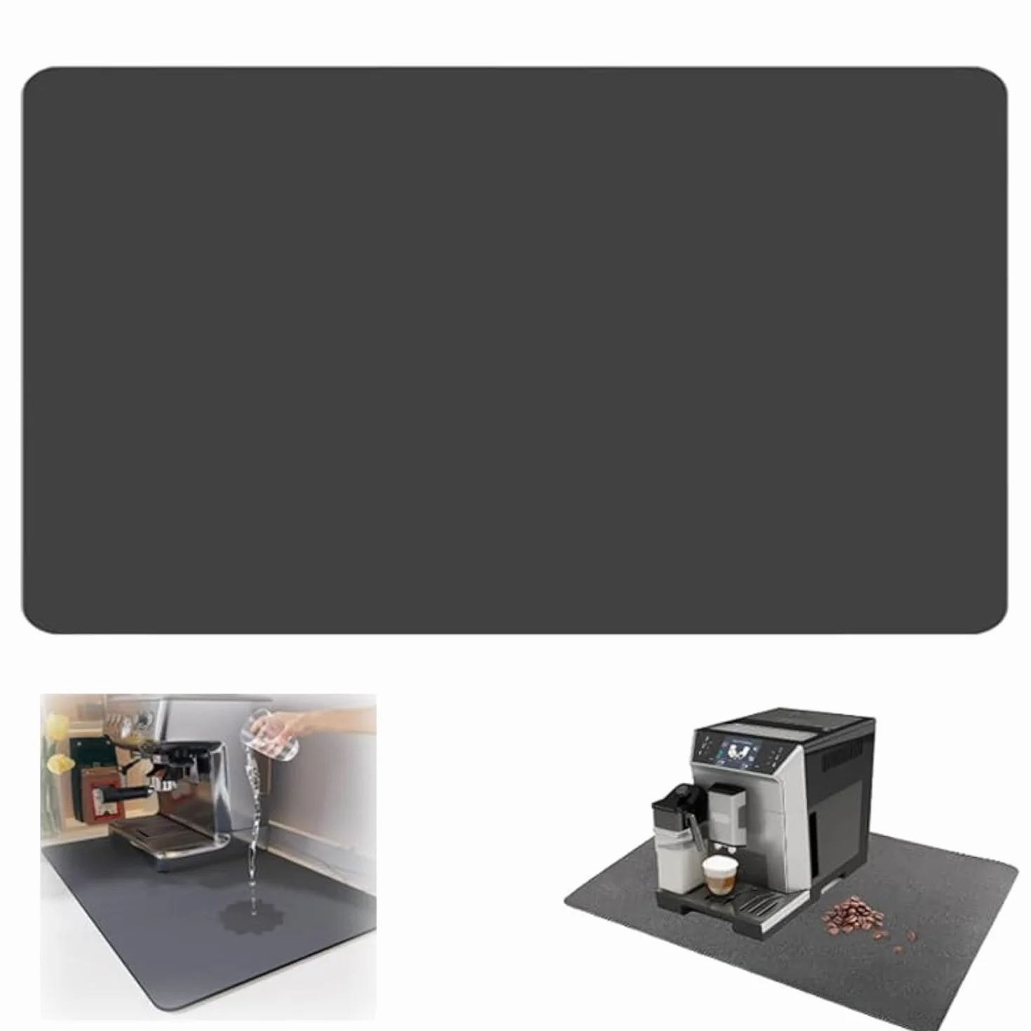 Abtropfmatte Geschirr Abtropfmatte 60 x 50cm Schnelltrocknend Trockenmatte UnterlageGeschirr für Küchenarbeitsplatte saugfähiges KaffeemaschinenGeeignet Arbeitsplatten, Kaffeemaschinen (Dunkelgrau)