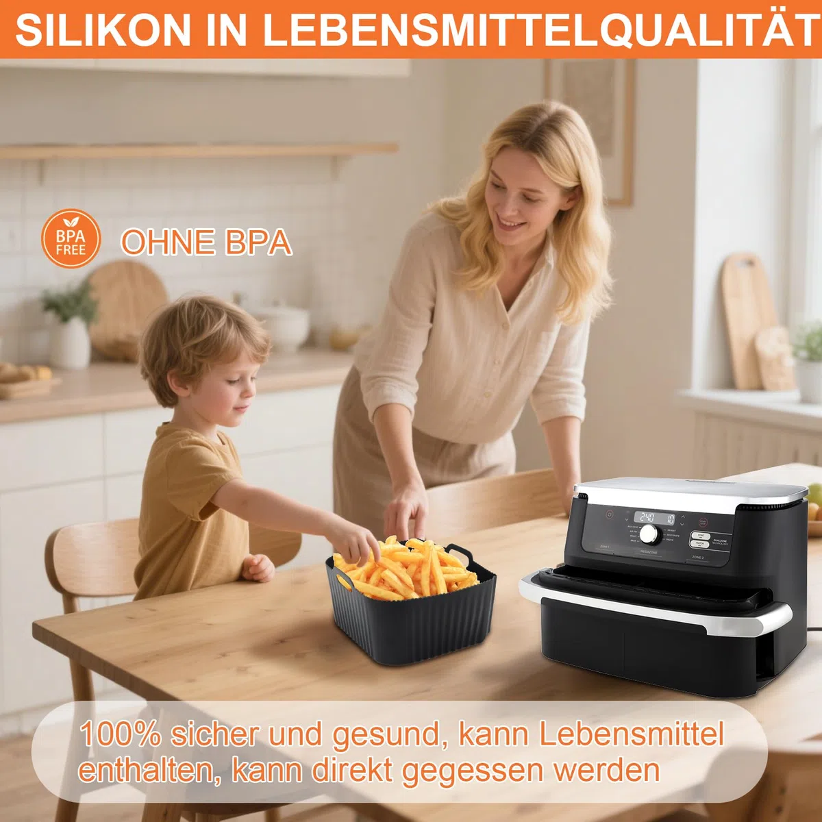 Heißluftfritteuse Zubehör für Ninja 10,4L AF500EU, Airfryer Silikonform für Ninja Foodi Flexdrawer 10.4l, Wiederverwendbar Heißluftfritteuse Silikon Einsätz für Ninja Air Fryer AF500EUCP