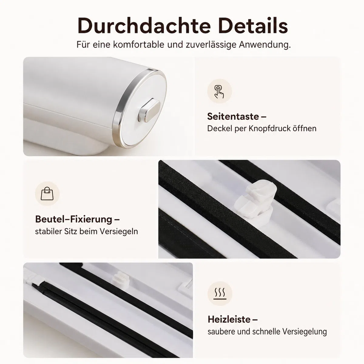 Vakuumiergerät für Lebensmittel mit 20 Beutel, 62KPA Vakuumierer Folienschweißgerät Vollautomatisch, Einschweißgerät für Trockene & Feuchte, Vacuum Sealer Kompakt für Küche & Gefrierbeutel, Weiß