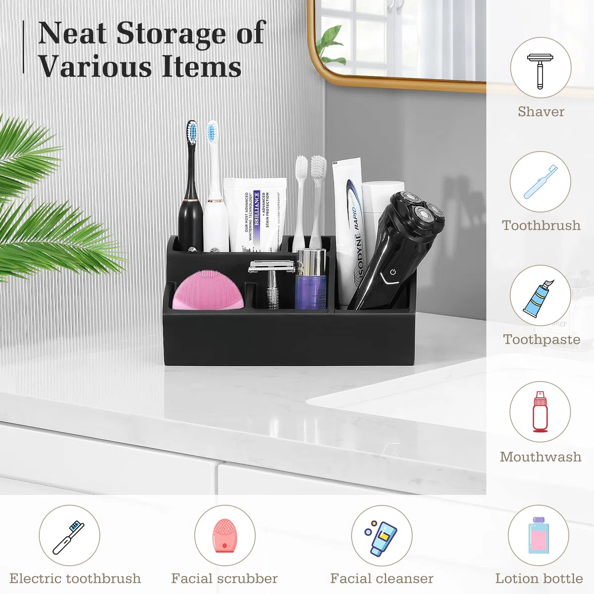 Luxspire Zahnbürstenhalter, 5 Fächer Elektro Zahnbürsten Halter Organizer Familie Zahnputz Halterung Große Kapazität Zahnputzhalter Make Up Organizer für Familien Zahnpasta Shaver Herren, Mattschwarz